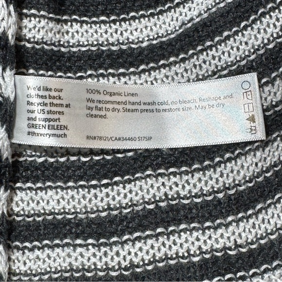 Eileen Fisher Graphite Organic Linen Knit Stripe Round Neck Tunic size Large - Picture 9 of 10